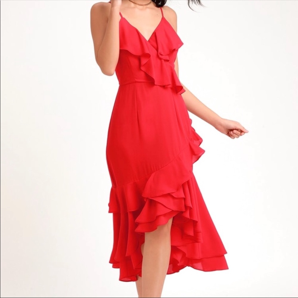 NWT Lulu’s Dreamers Dream Red Ruffle Dress XS
